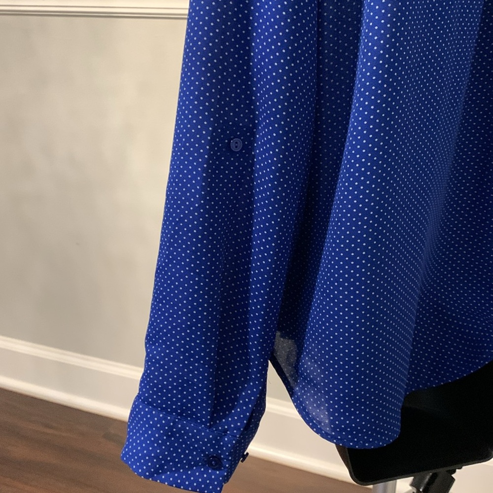 The Limited Royal Blue & White Polka Dot Popover Blouse Size L - Picture 6 of 9